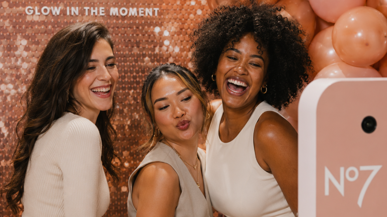 No7 Glow in the Moment branded beauty photo booth activation