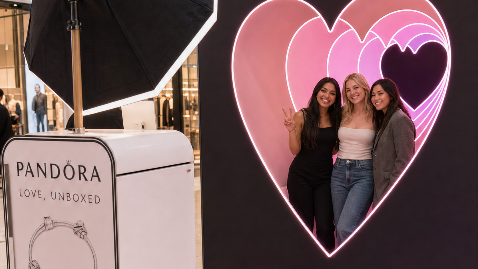 Pandora Love Unboxed retail branded photo booth activation