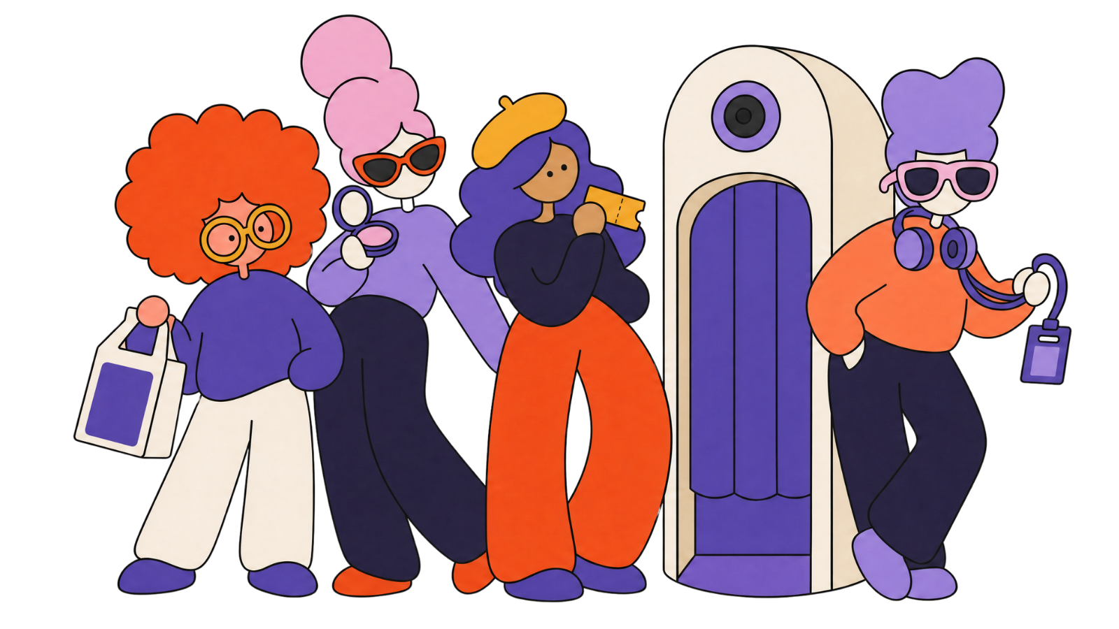 lumio brand illustration of experiential photo booth characters