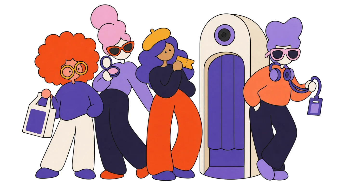 lumio brand illustration of experiential photo booth characters